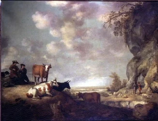 Paysage avec bergers jouant de la musique