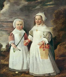 Deux jeunes filles dans un paysage