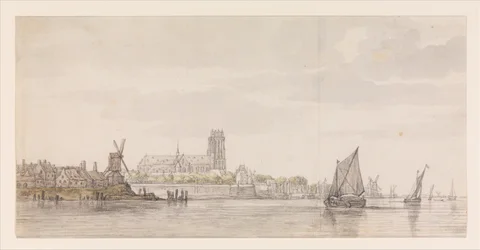 Vue de la Groote Kerk à Dordrecht depuis la Meuse