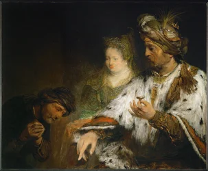 Mordechai est honoré par le roi Ahasver de Perse (peinture sur toile)