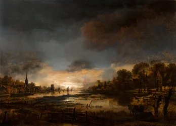Paysage fluvial au coucher du soleil