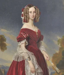 French: Portrait de la reine Louis-Marie en robe rouge Portrait of Queen Louise Marie in a red dress