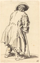 Vieux mendiant avec une béquille