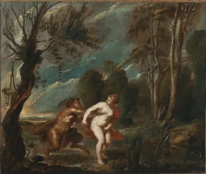 Paysage avec une nymphe et un satyre