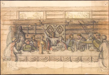 Esquisse précoce de Valdemar Sejr et du festin à Lyø
