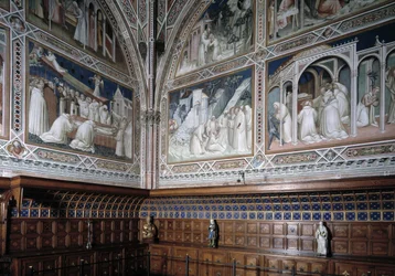 Vue de la chapelle Castellani (ou du Sacrement) décorée de fresques par Agnolo Gaddi (1350-1396), épisodes de la vie de Saint Antoine le Grand