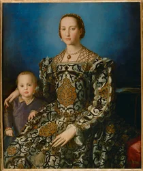 Eléonore de Tolède, épouse de Cosimo I Medici et son fils Giovanni (peinture sur bois)