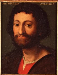 Portrait de Julien de Médicis (1478-1516) (Giuliano de Medici) Duc de Nemours. Peinture par Allori Angelo di Cosimo dit Bronzino (1503-1572) - 16e siècle. Palais Medici-Riccardi, Florence