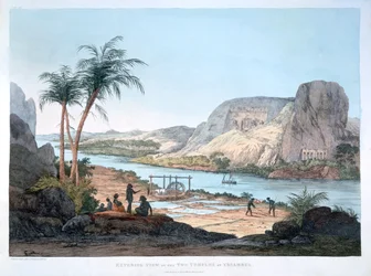 Vue extérieure des deux temples à Ybsambul, Égypte, 1820