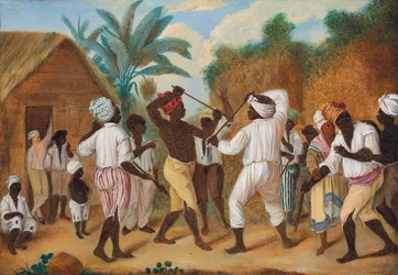 Un combat au bâton entre des Anglais et des Français noirs sur l