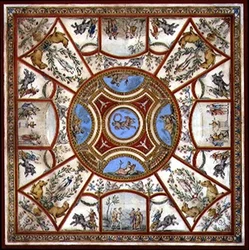 Conception de plafond pour la salle de petit-déjeuner peinte à Kedlestone Hall, Derbyshire, c.1760