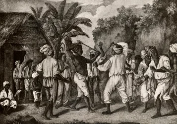 Combat au bâton entre des Anglais noirs et des Français noirs sur l