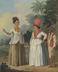 Femmes de couleur des Indes occidentales, avec un enfant et un domestique noir