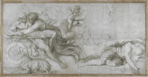 Céphale enlevé par Aurore dans son char (carton pour une fresque dans la Galerie du Palazzo Farnese, Rome)