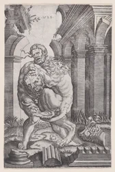 Hercule étranglant le lion de Némée, daté de 1528