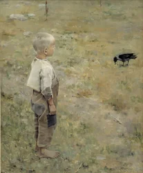 Garçon avec un corbeau