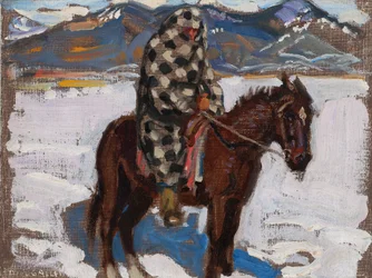 Indien à cheval dans la neige