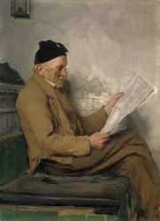 Paysant lisant sur le banc du poêle