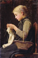Jeune fille tricotant