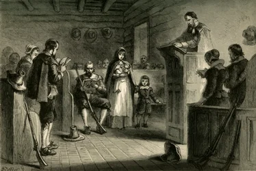 Culte public à Plymouth par les Pèlerins, 1877