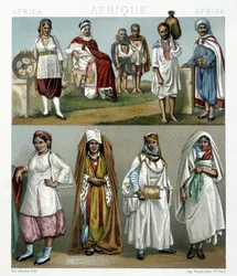 Costumes barbaresques (Afrique). Illustration dans « Le costume historique » par Racinet