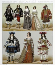 Costumes de la noblesse en France au XVIIIe siècle. Illustration dans «Le costume historique» de Racinet