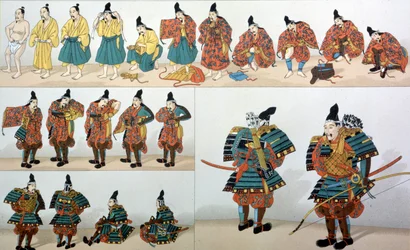 Samouraï lors de la cérémonie du vêtement - dans Le costume historique par Racinet.