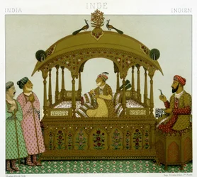Trône des empereurs moghols. Planche chromolithographique - dans « Le costume historique » de Racinet