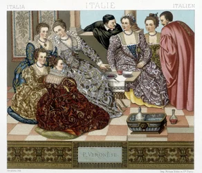 Costumes vénitiens du XVIIe siècle. Illustration dans « Le costume historique » par Racinet