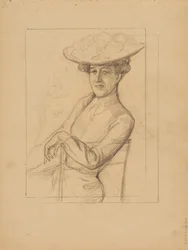 Femme assise avec un chapeau