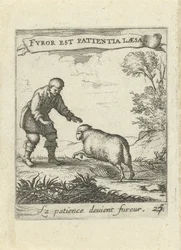 Paysage avec homme et mouton