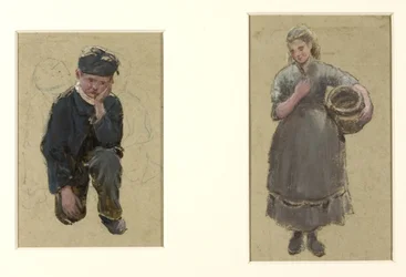 Filles de pêcheurs et garçon agenouillé