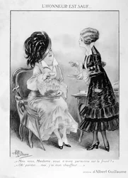 Une caricature de deux femmes bourgeoises françaises, Première Guerre mondiale, 1915