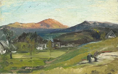 Albert Hertel - Vue sur Krummhübel et le Schneekoppe, 1862