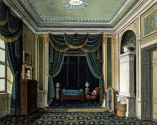 Un intérieur avec une alcôve pour dormir (lithographie couleur)