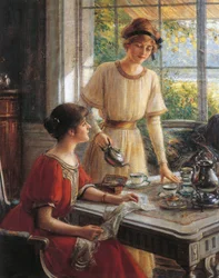 Détail de Femmes prenant le thé, par Albert Lynch