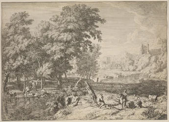 Paysage avec baigneurs