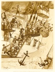 Départ d’un ballon transatlantique, de Le Vingtième Siècle, pub. 1883 lithographie, 1883