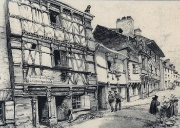 Rue Fardel à Saint-Brieuc - La vieille France - Bretagne - texte, dessins et lithographies, par Albert Robida (1848-1926) fin 19ème siècle