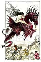 Succube: démon féminin (femme - femelle) chevauchant un dragon - illustration d