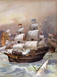 La flotte de Jean Ango bloque le Tage et menace Lisbonne, c.1909 (illustration)