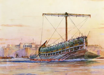 Galère assyrienne, aquarelle d