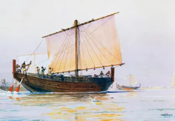 Navire marchand phénicien arrivant à Pharos
