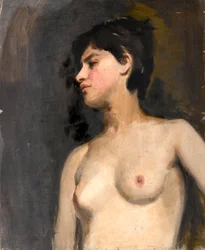 Nu féminin à mi-corps. Fond noir. Vers 1880