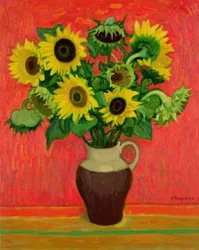 Tournesols sur fond rouge