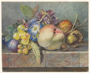 Nature morte de fruits et de fleurs