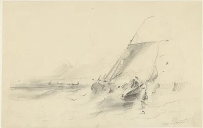 Vue de mer avec bateau dans une eau agitée