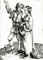 Un couple rustique, gravé par Johannes Wierix, vers 1565 (gravure)