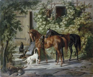 Chevaux sous le porche