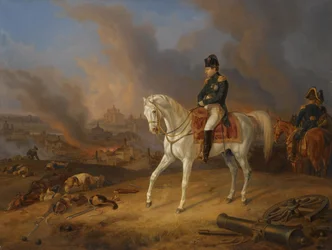 Napoléon Bonaparte devant la ville en flammes de Smolensk
